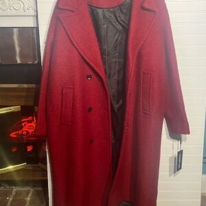 Karl Lagerfeld Paris Vibrant Red Double Breasted Boucle Heavy Overcoat XL
